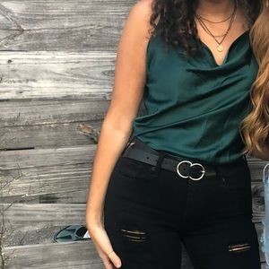 Emerald Green Satin Cowl Tank